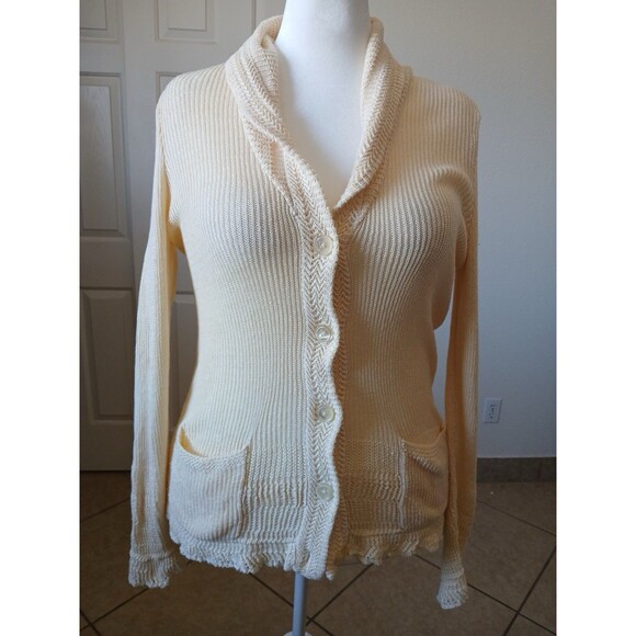 RALPH LAUREN Womens Cardigan Sweater L 100% Linen Creme Button Down  Bohemian - Picture 2 of 16
